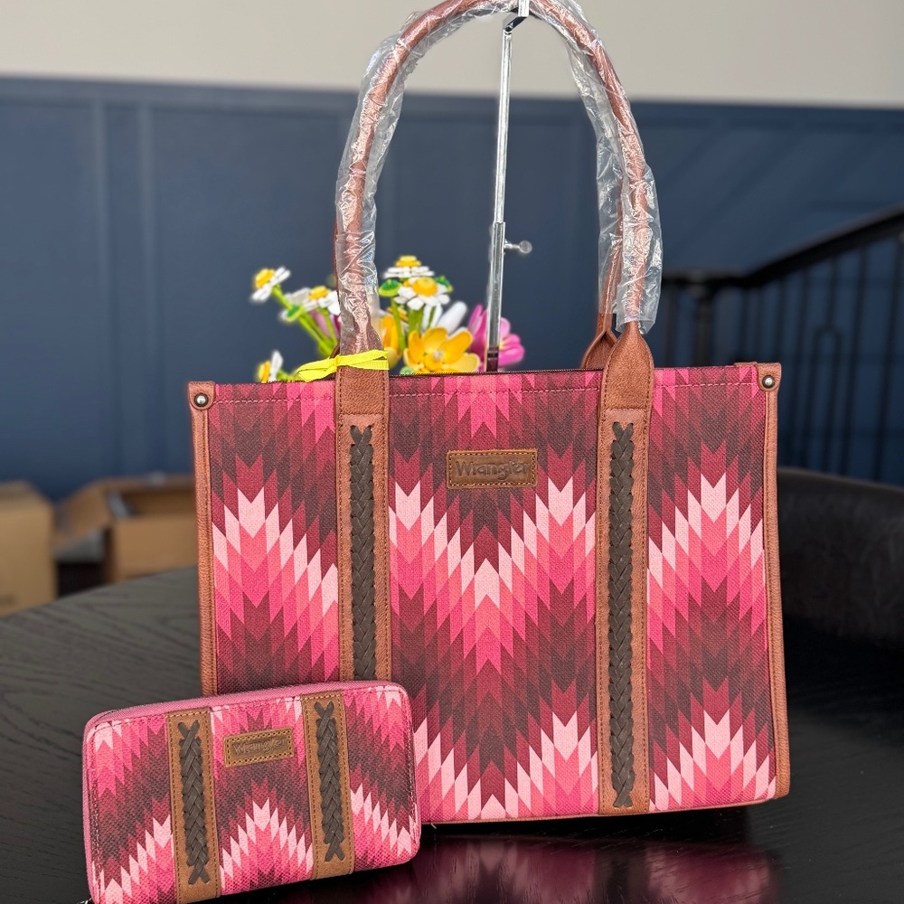 Wrangler Southwestern Pattern Dual Sided Print Concealed Carry Wide Tote+ Wallet